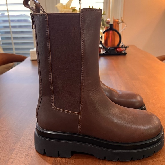 Aldo MAPLE Mid Calf Boots platform Chelsea Chestnut pull tap Chunky Sole sz 7.5 - Picture 1 of 7